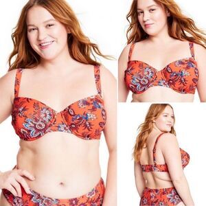 RHODE x Target Large Leafy Floral Print Underwire Bikini Swim Top Sz 18 NWT